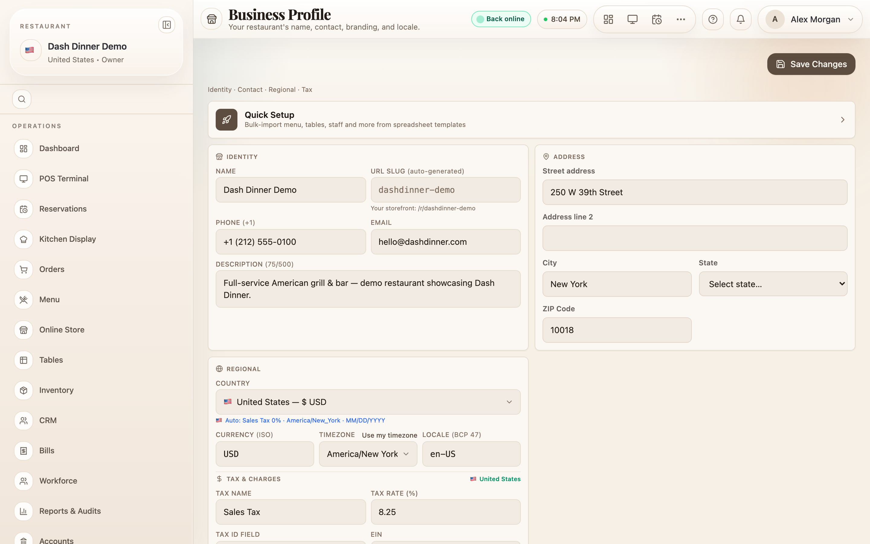 The Settings sections, listed under Settings in the sidebar.